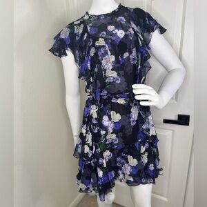 Marissa Webb Black and Blue Mini Floral Dress Size Small .  G#147